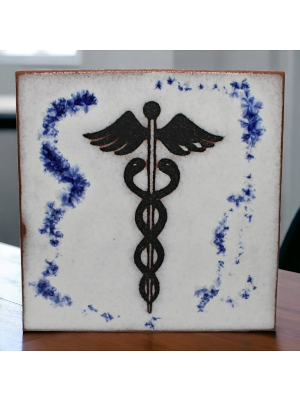 Caduceus Medical Emblem Ceramic Tile Trivet Wall Hanging  6" x 6"